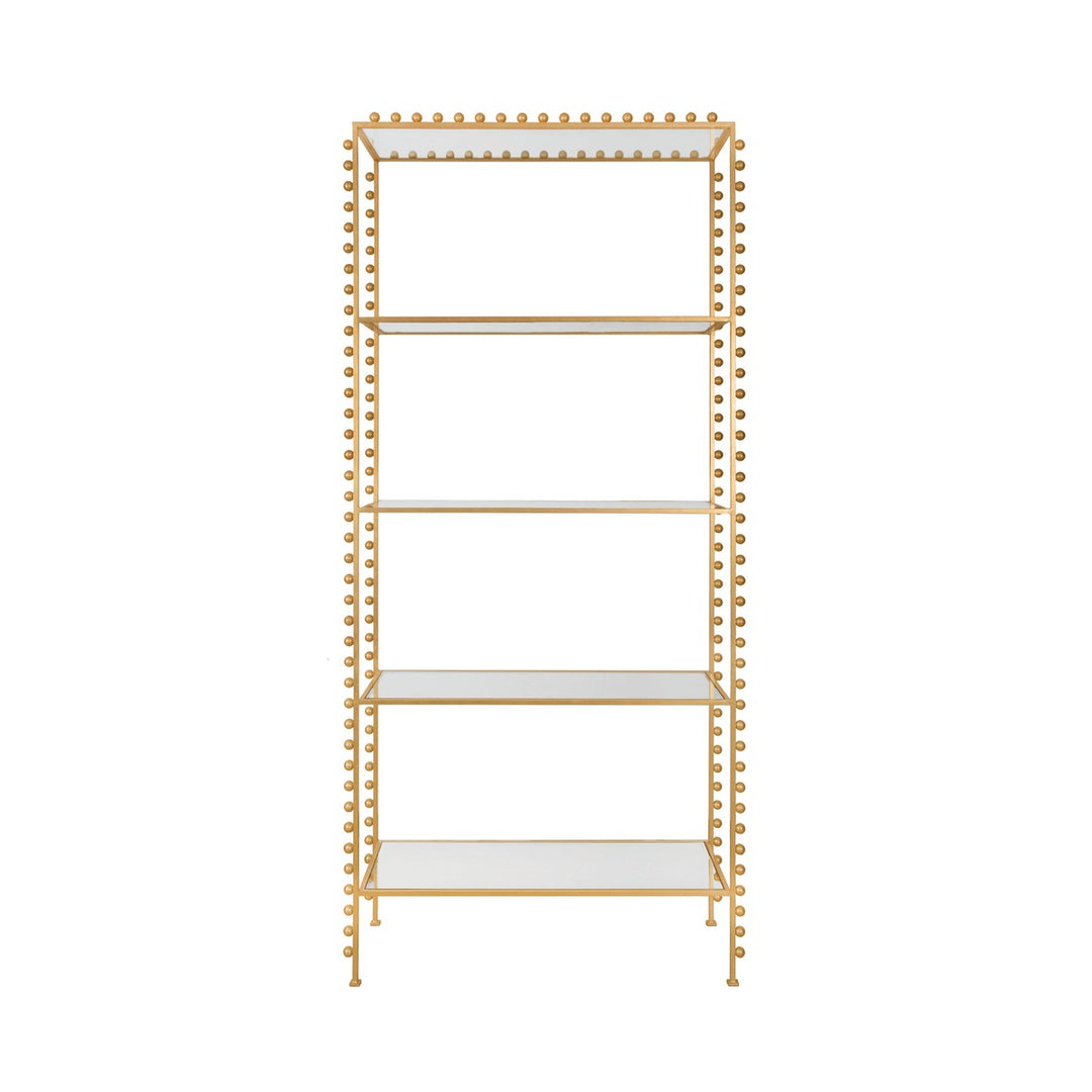 Goldie - Ball Lined Etagere With Clear Glass Shelves In Gold Leaf