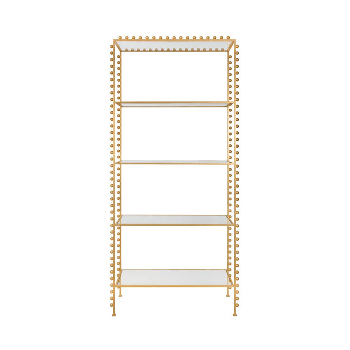 Goldie - Ball Lined Etagere With Clear Glass Shelves In Gold Leaf