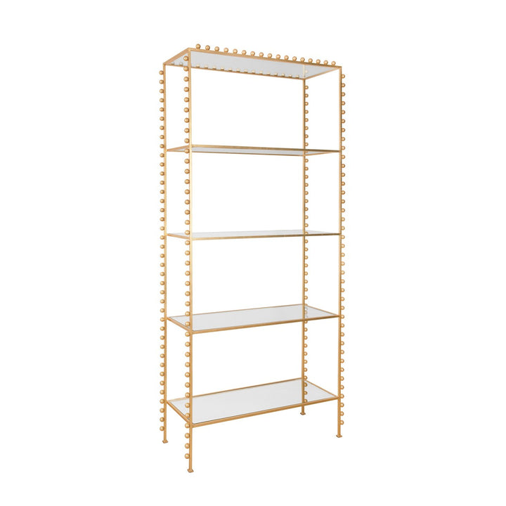 Goldie - Ball Lined Etagere With Clear Glass Shelves In Gold Leaf