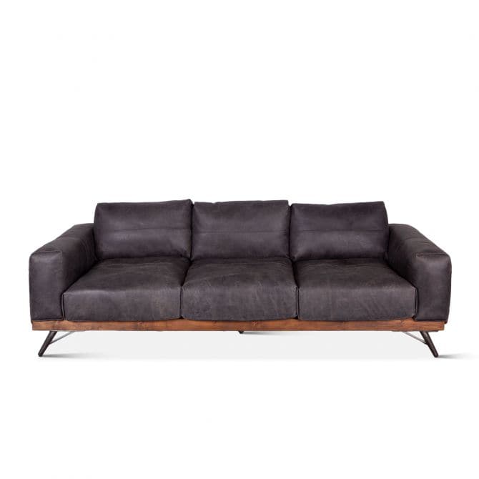 Portofino 95" Antique Ebony Leather Mid Century Sofa-Home Trends & Designs-HOMETD-GPF-CSOF-AE-Sofas-1-France and Son