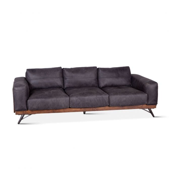 Portofino 95" Antique Ebony Leather Mid Century Sofa-Home Trends & Designs-HOMETD-GPF-CSOF-AE-Sofas-2-France and Son