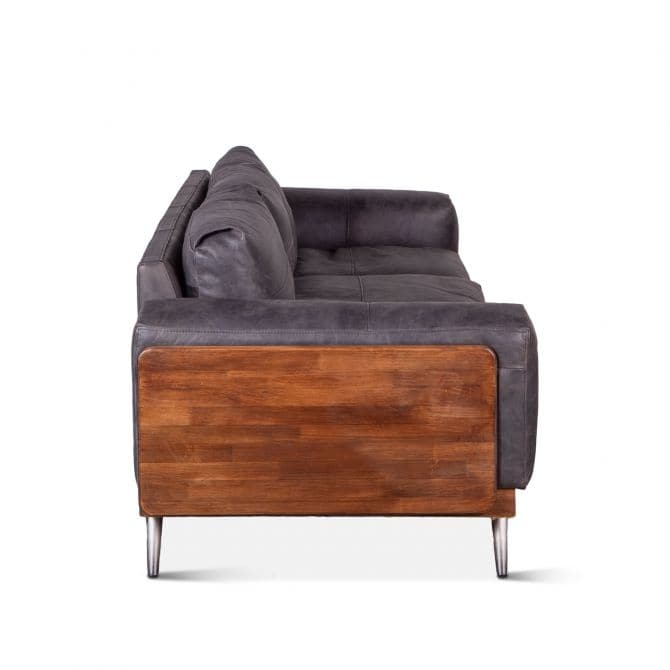 Portofino 95" Antique Ebony Leather Mid Century Sofa-Home Trends & Designs-HOMETD-GPF-CSOF-AE-Sofas-5-France and Son
