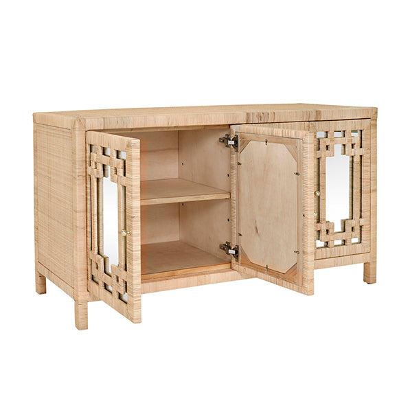 Sideboards & Credenzas Grenada Four Door Buffet With Mirror Front Doors And Wrapped Rattan