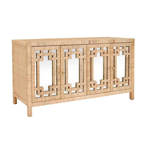Sideboards & Credenzas Grenada Four Door Buffet With Mirror Front Doors And Wrapped Rattan