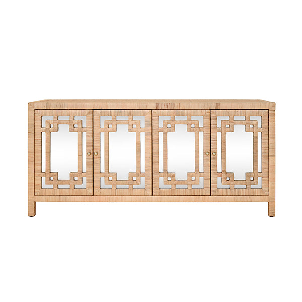 Sideboards & Credenzas Grenada Four Door Buffet With Mirror Front Doors And Wrapped Rattan