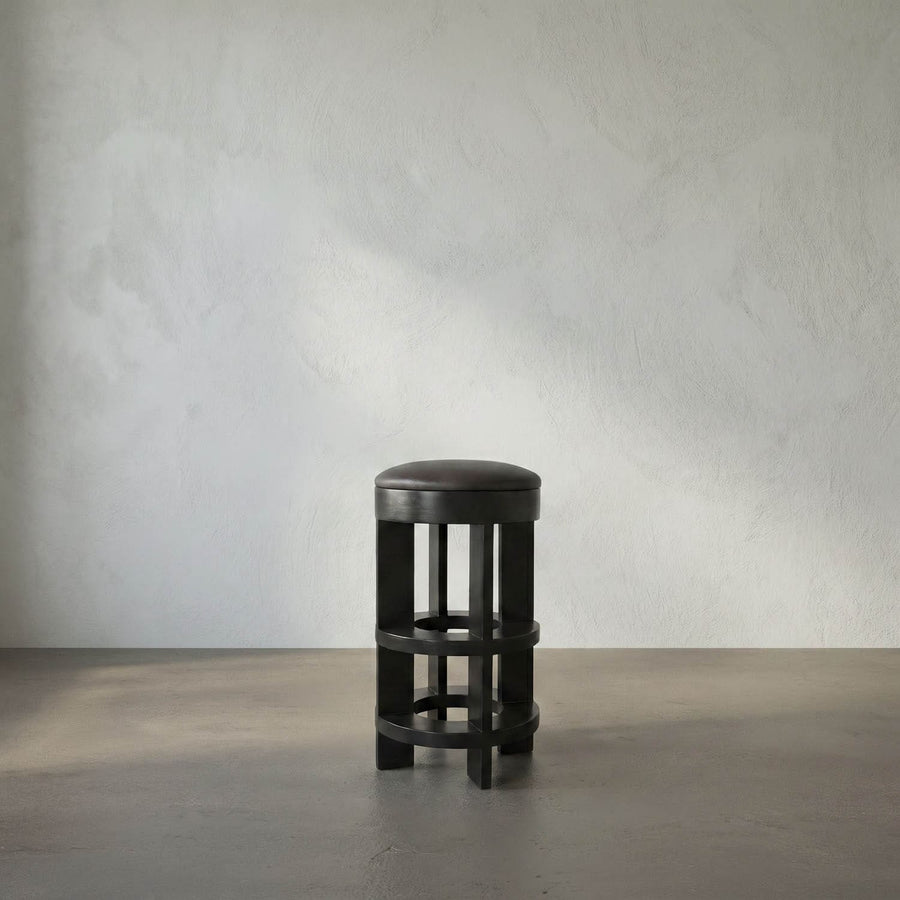 Noir Furniture Berlin Stool with Swivel Leather Seat Bar Height