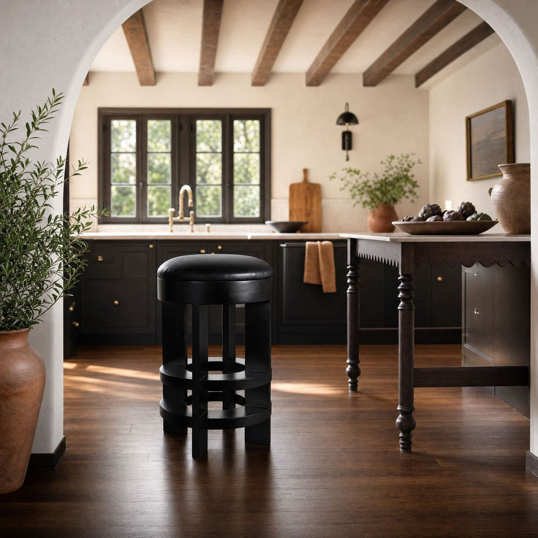 Noir Furniture Berlin Stool with Swivel Leather Seat Counter Height
