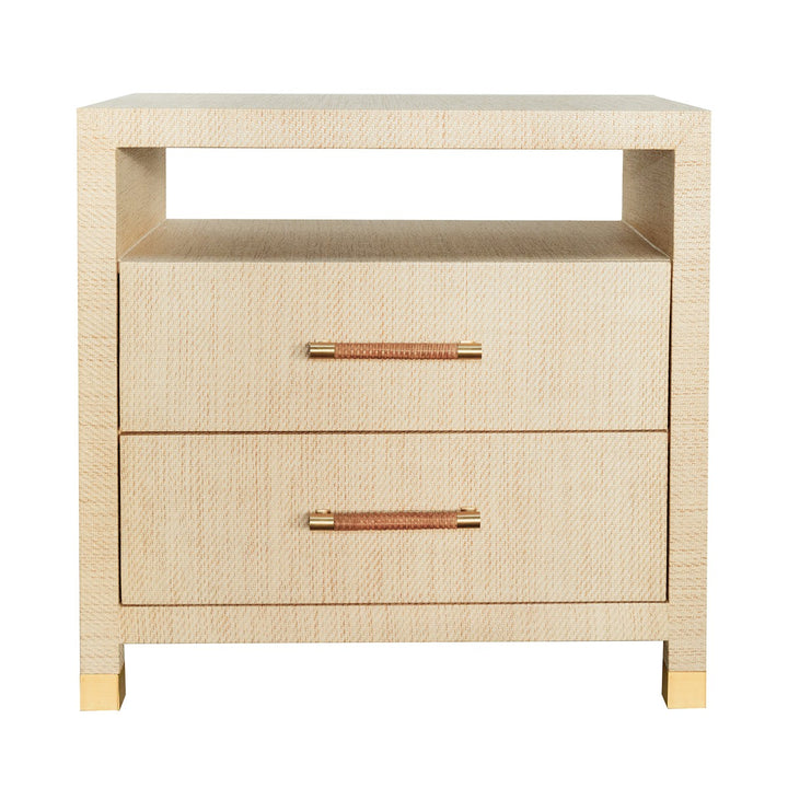 Hancock - Two Drawer Side Table With Rattan Wrapped Handles In Natural Grasscloth