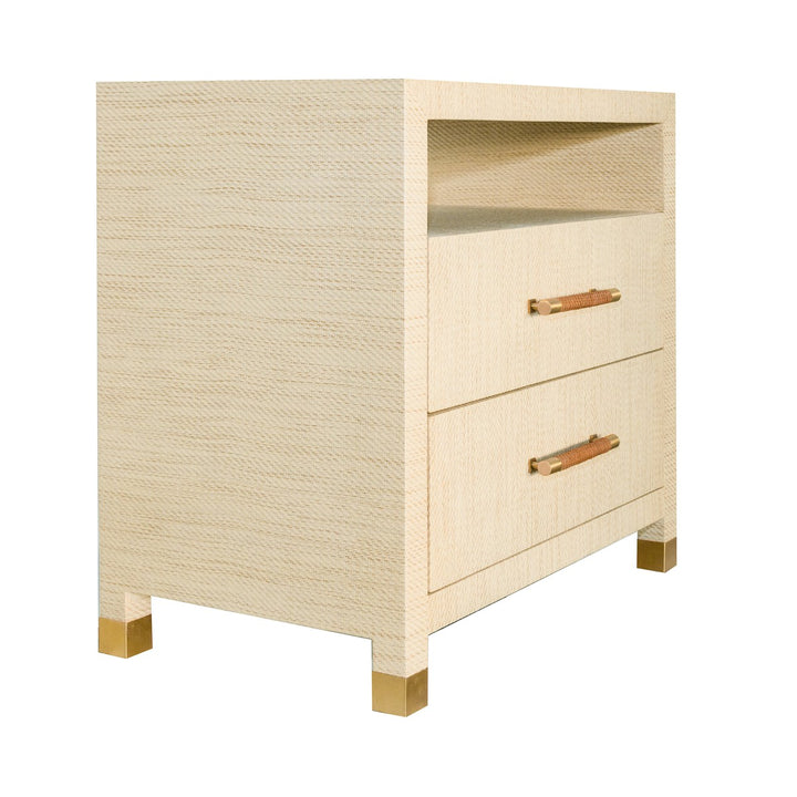 Hancock - Two Drawer Side Table With Rattan Wrapped Handles In Natural Grasscloth