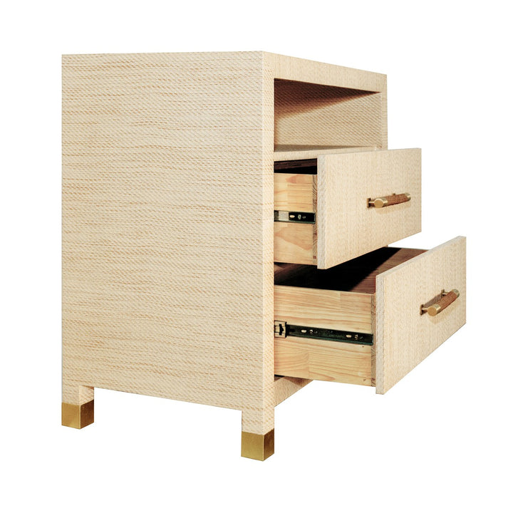 Hancock - Two Drawer Side Table With Rattan Wrapped Handles In Natural Grasscloth