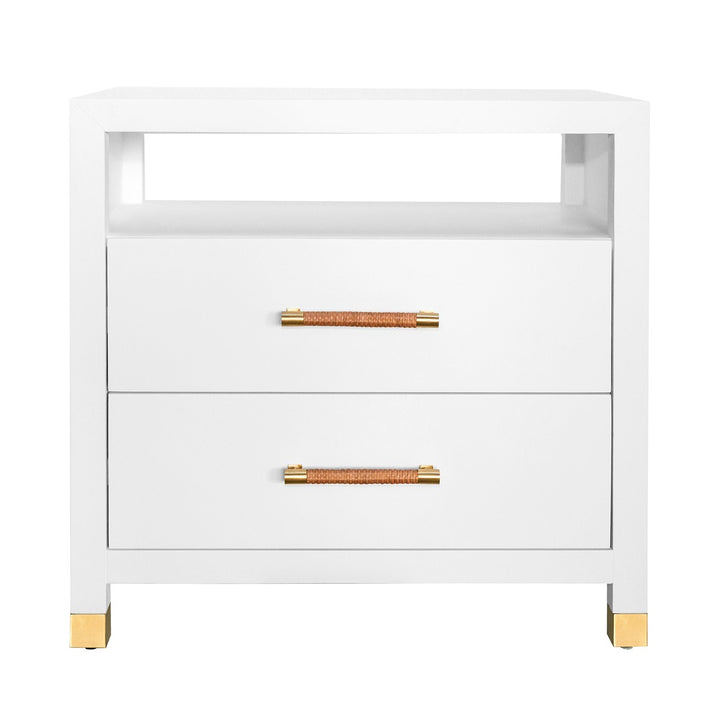 Hancock - Two Drawer Side Table With Rattan Wrapped Handles In Matte White Lacquer