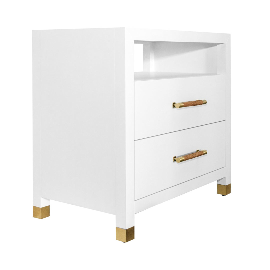 Hancock - Two Drawer Side Table With Rattan Wrapped Handles In Matte White Lacquer