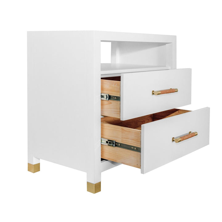 Hancock - Two Drawer Side Table With Rattan Wrapped Handles In Matte White Lacquer