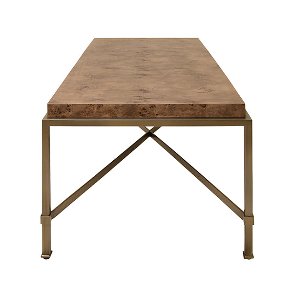 Antique Brass Frame Coffee Table With Thick Top In Dark Burl Wood