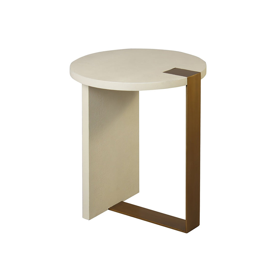 Harrington - Round Side Table In Antque Brass And Cream Shagreen