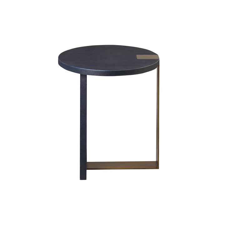 Harrington - Round Side Table In Antque Brass And Navy Shagreen