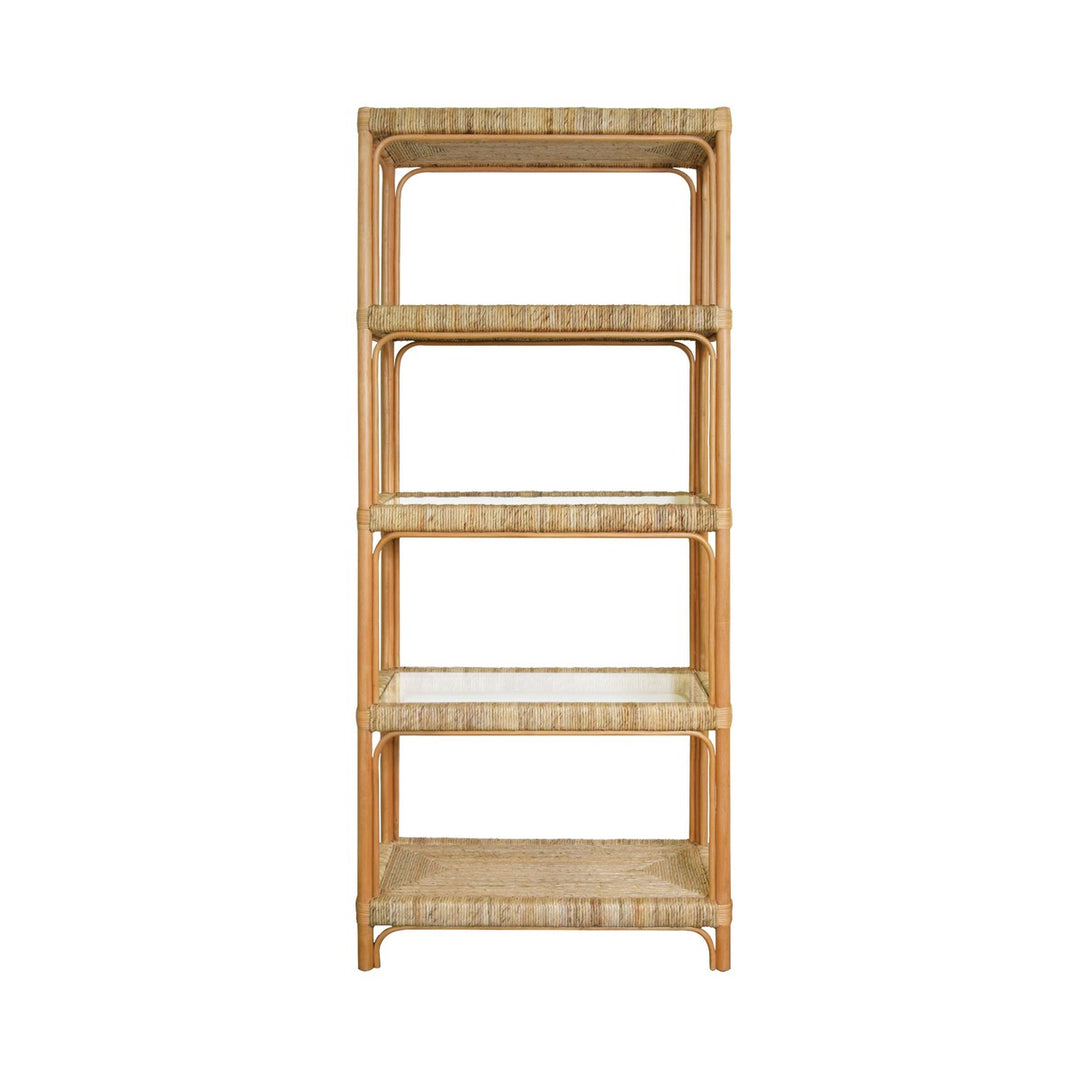 Hawthorn - Rattan Etagere With Seagrass Wrapped And Clear Glass Shelves