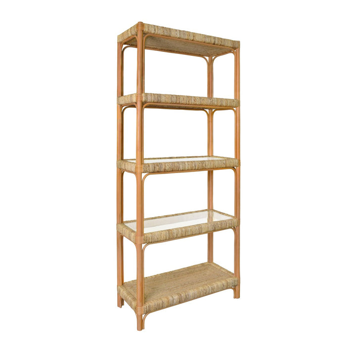 Hawthorn - Rattan Etagere With Seagrass Wrapped And Clear Glass Shelves