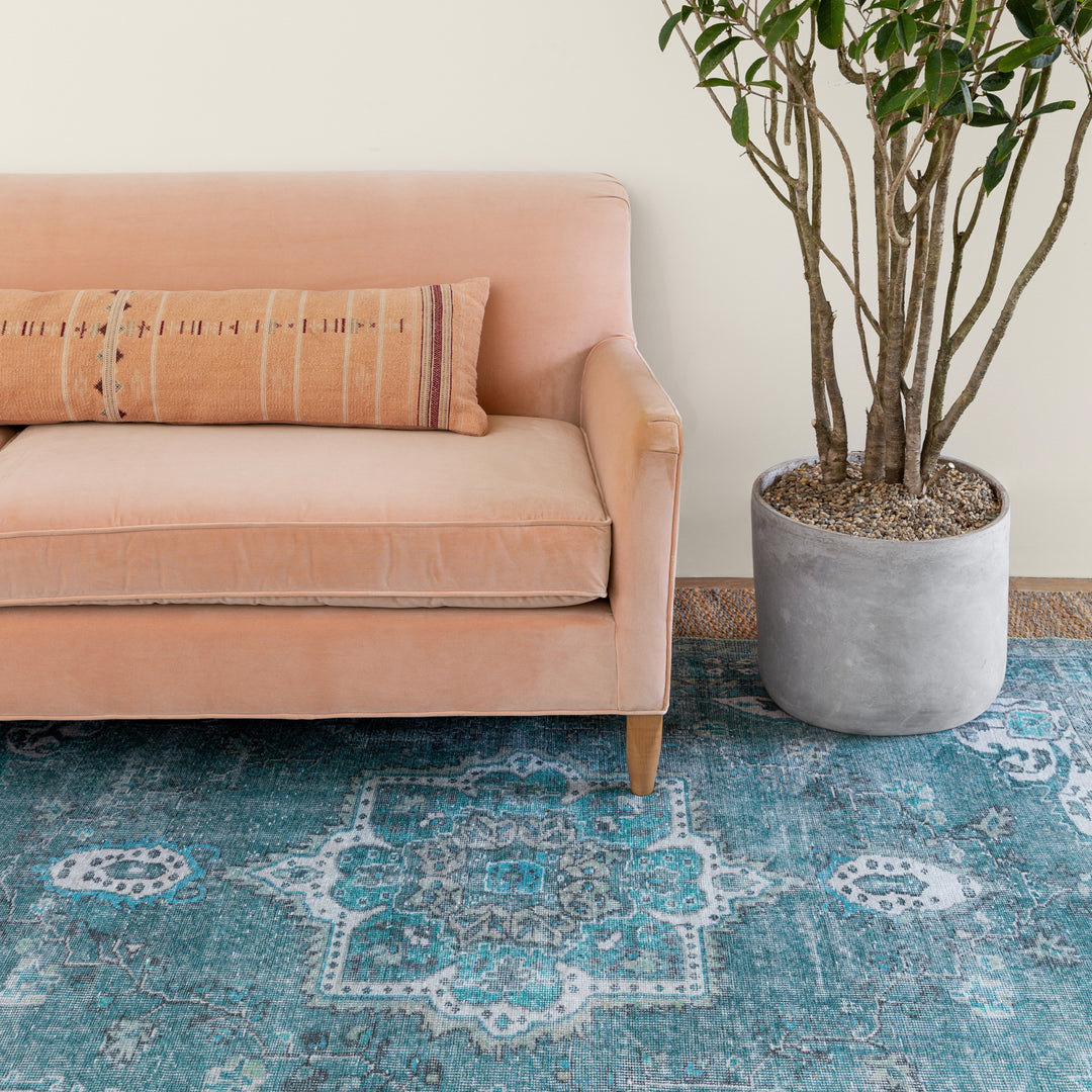 Kate Lester + Jaipur Living Tamara Medallion Teal/ Green Runner Rug (2'6"X10')