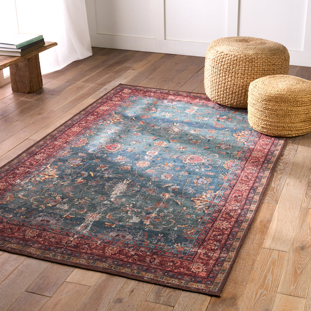 Kate Lester + Jaipur Living Yasha Floral Blue/ Red Runner Rug (2'6"X10')