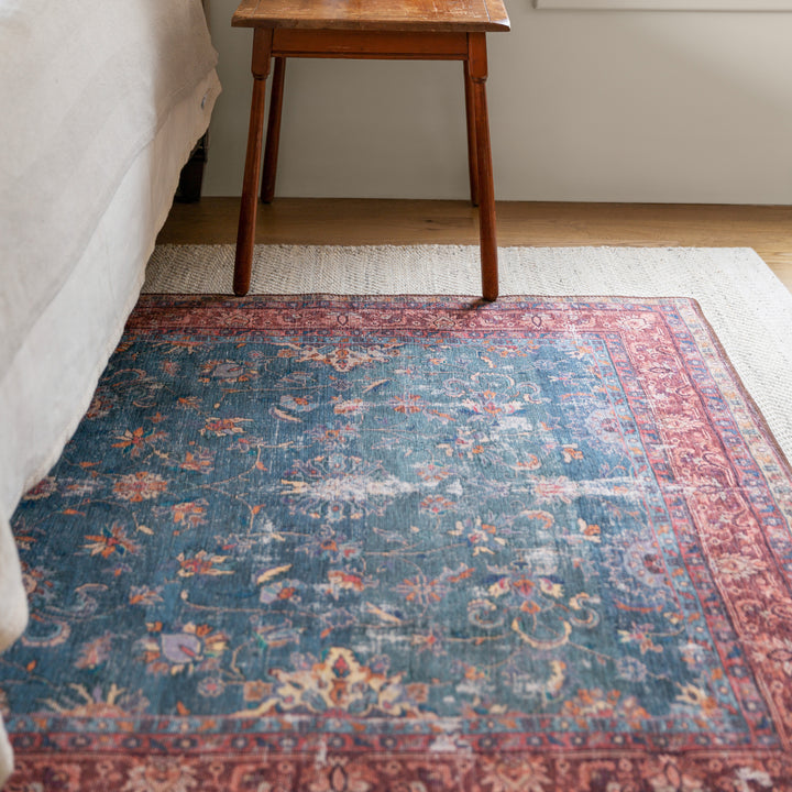 Kate Lester + Jaipur Living Yasha Floral Blue/ Red Runner Rug (2'6"X10')