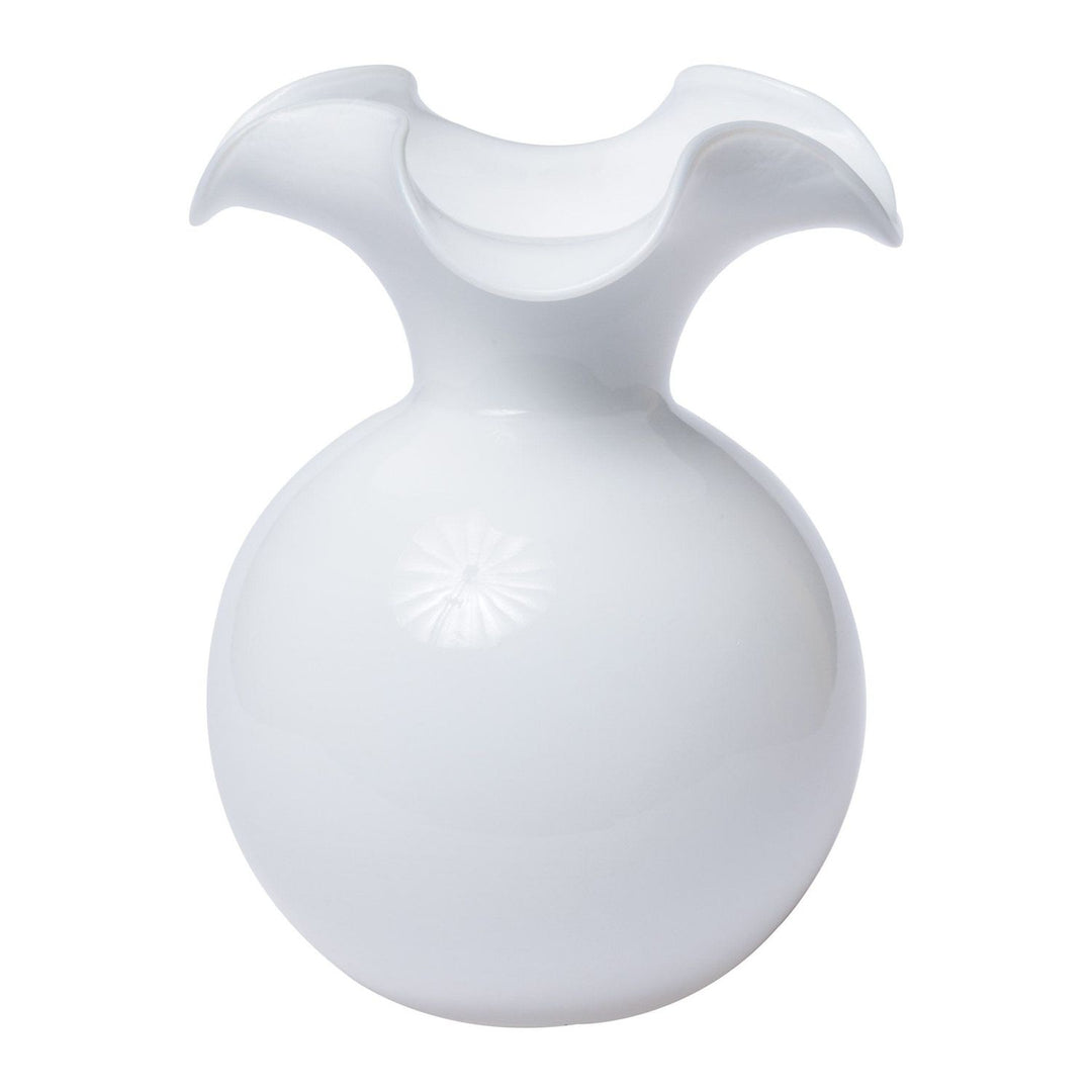 Hibiscus Glass Fluted Vase - White / Medium