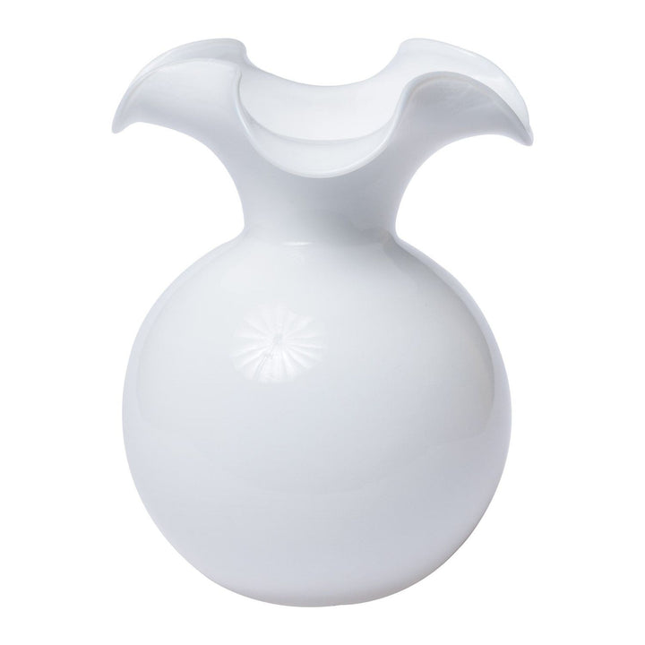 Hibiscus Glass Fluted Vase - White / Medium