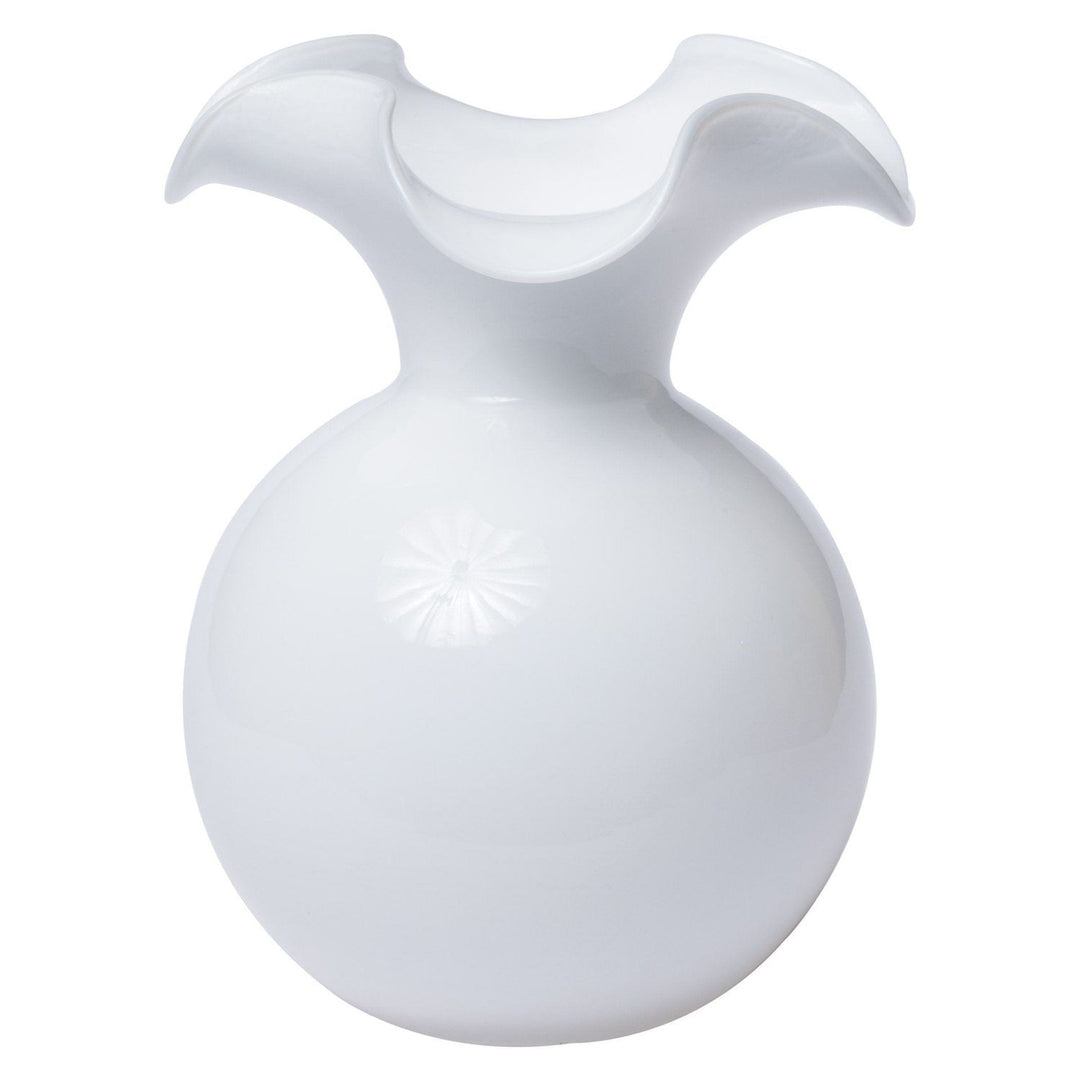 Hibiscus Glass Fluted Vase - White / Large