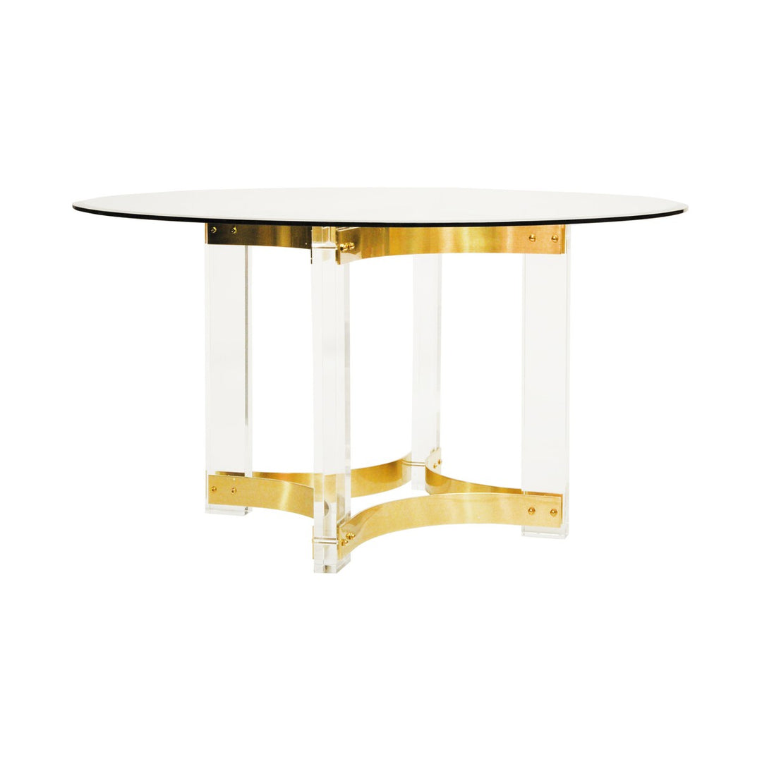 Hendrix - Acrylic Dining Table Base With Antique Brass Stretchers And 48" Dia Glass