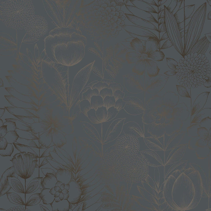 Homestead Floral Peel And Stick Wallpaper-Tempaper & Co.-Tempaper-HF15005-Wall PaperMetallic Blue RIbbon-1-France and Son