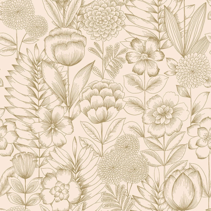 Homestead Floral Peel And Stick Wallpaper-Tempaper & Co.-Tempaper-HF15034-Wall PaperMetallic Vintage Gold-10-France and Son