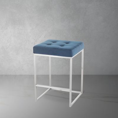 Chi Counter Stool-Nuevo-NUEVO-HGSX513-Bar StoolsPeacock Blue velour & brushed stainless frame-1-France and Son