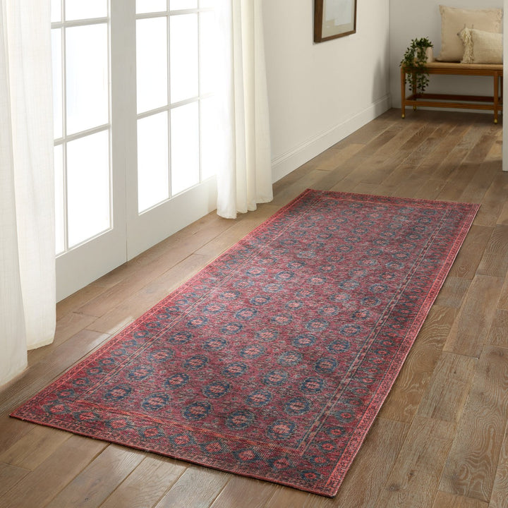 Kate Lester + Jaipur Living Kalinar Damask Dark Red/ Blue Runner Rug (3'X10')