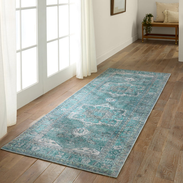 Kate Lester + Jaipur Living Tamara Medallion Teal/ Green Runner Rug (3'X10')