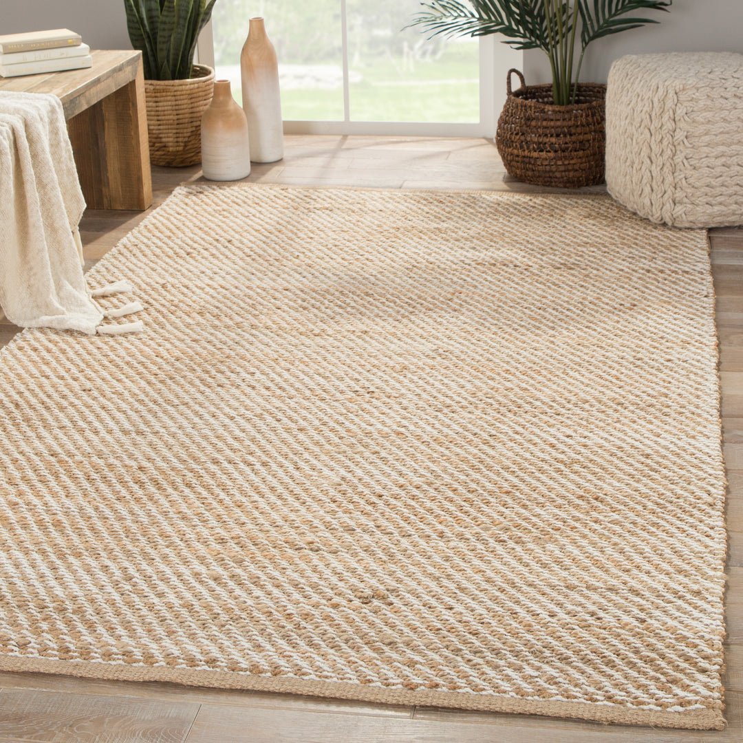 Jaipur Living Diagonal Weave Natural Solid Beige/ White Area Rug (2'6"X4')