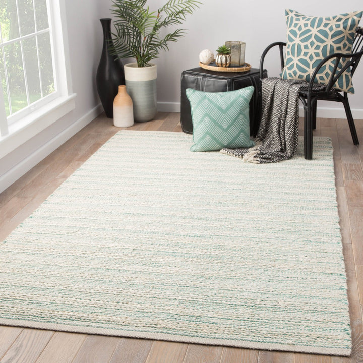 Jaipur Living Canterbury Natural Striped White/ Turquoise Area Rug (6'X9')