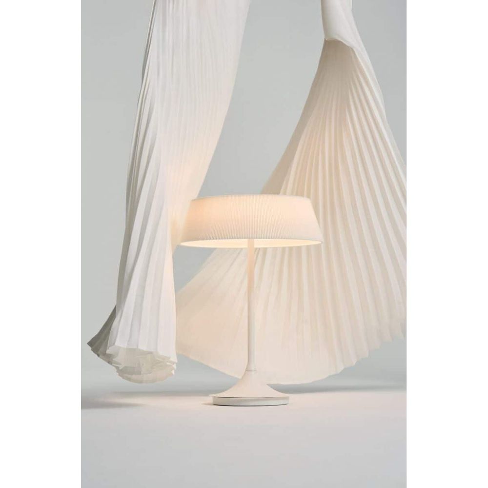 Table Lamps HALO Table Lamp - White With White Shade - Pleated Fabric, Steel, Aluminum
