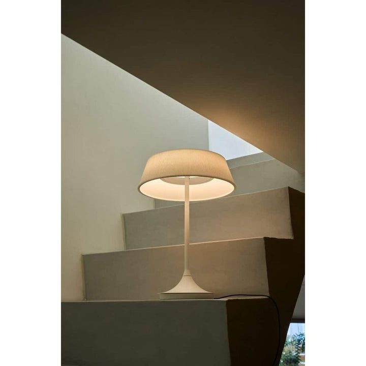 Table Lamps HALO Table Lamp - White With White Shade - Pleated Fabric, Steel, Aluminum