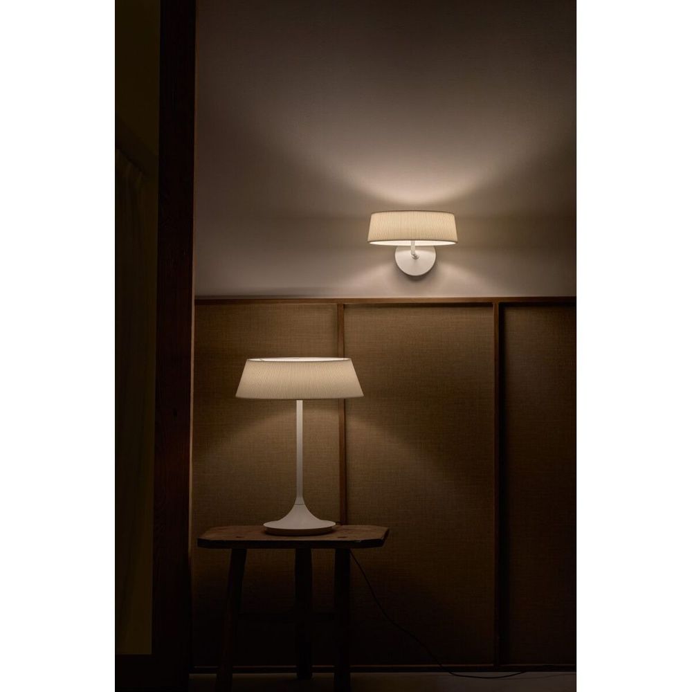 HALO Table Lamp - White With White Shade - Pleated Fabric, Steel, Aluminum
