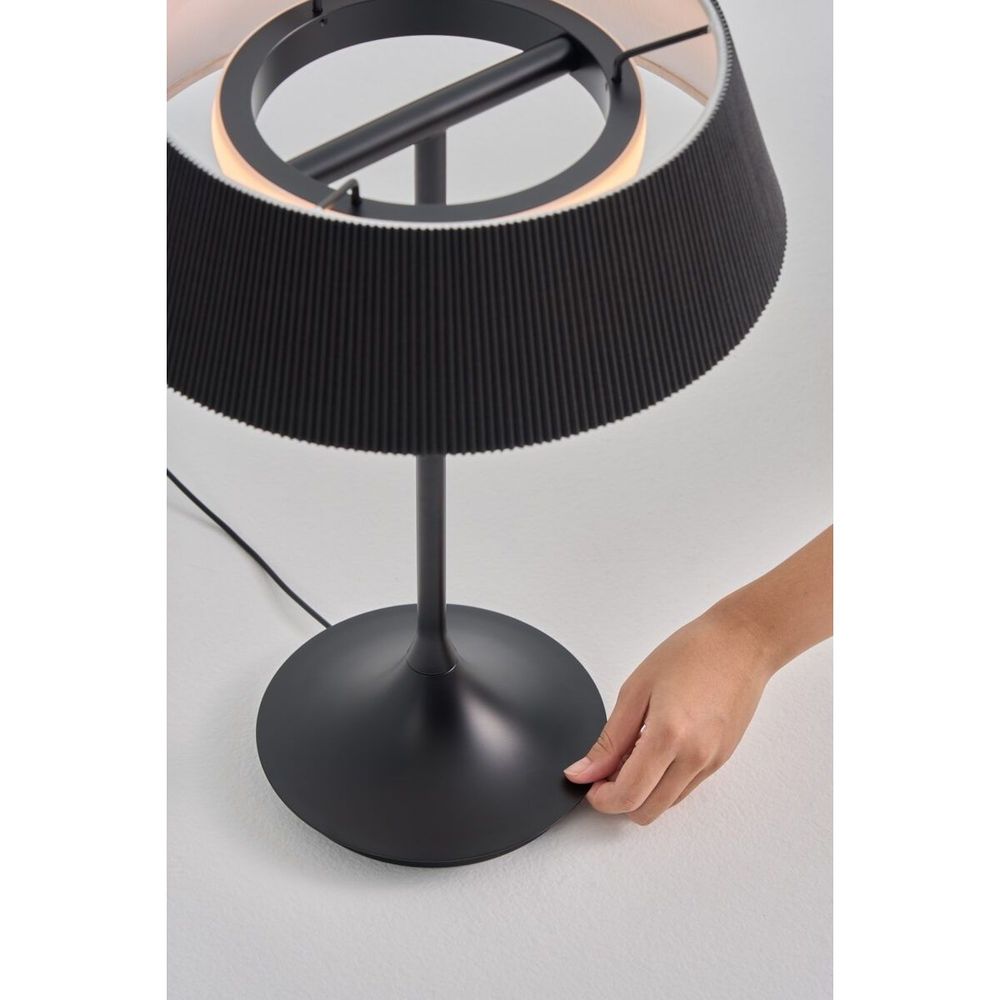 HALO Table Lamp - Black With Black Shade - Pleated Fabric, Steel, Aluminum