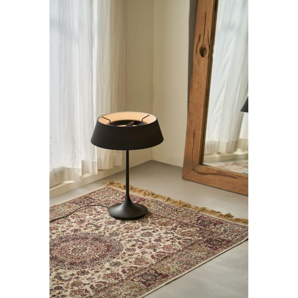 Table Lamps HALO Table Lamp - Black With Black Shade - Pleated Fabric, Steel, Aluminum