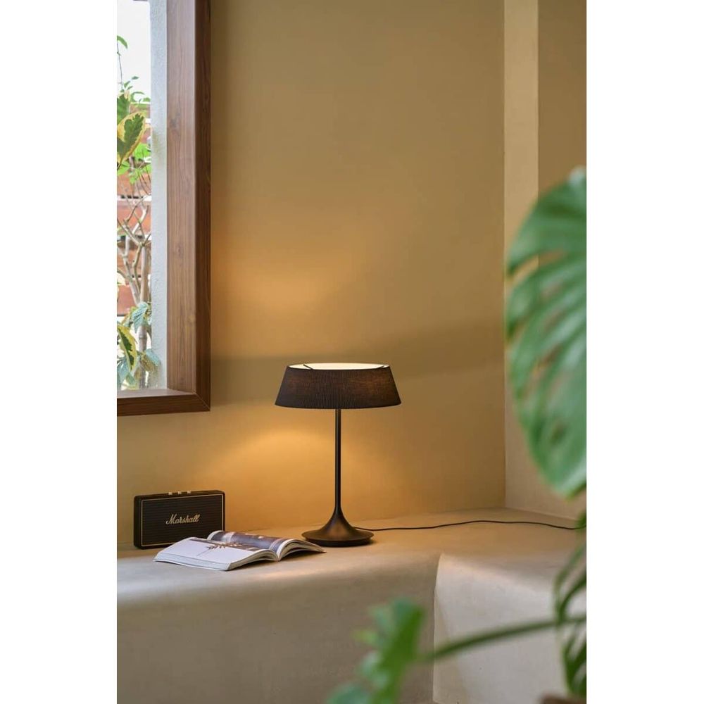 Table Lamps HALO Table Lamp - Black With Black Shade - Pleated Fabric, Steel, Aluminum