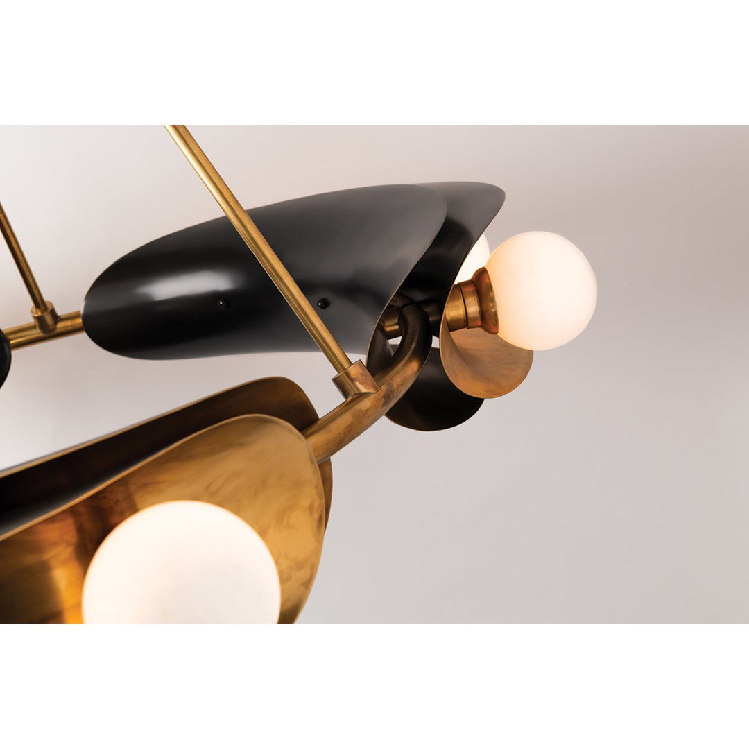 Hopper Chandelier - Vintage Brass/Black Brass 9 Lights