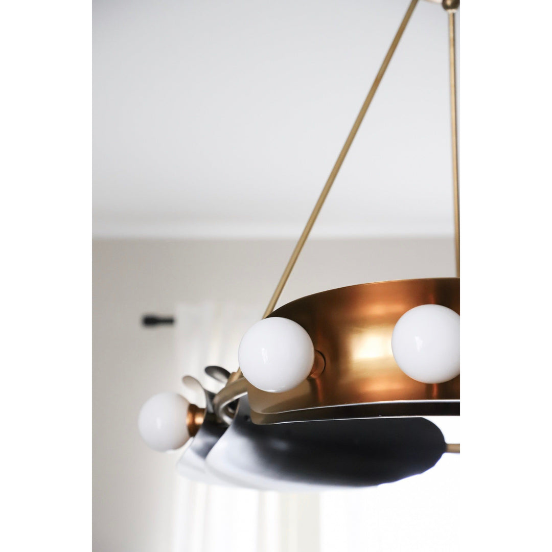 Hopper Chandelier - Vintage Brass/Black Brass 9 Lights