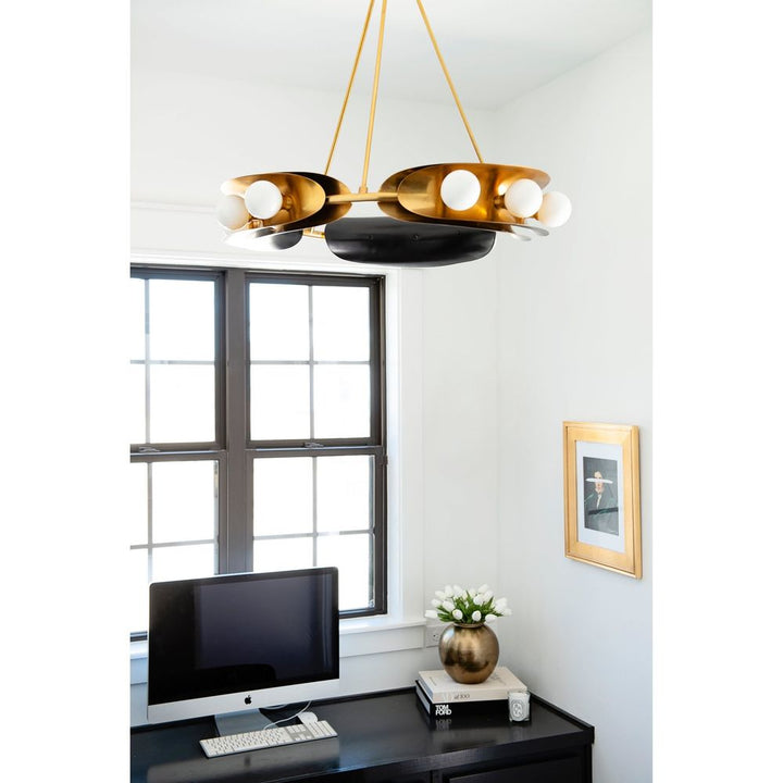 Hopper Chandelier - Vintage Brass/Black Brass 9 Lights