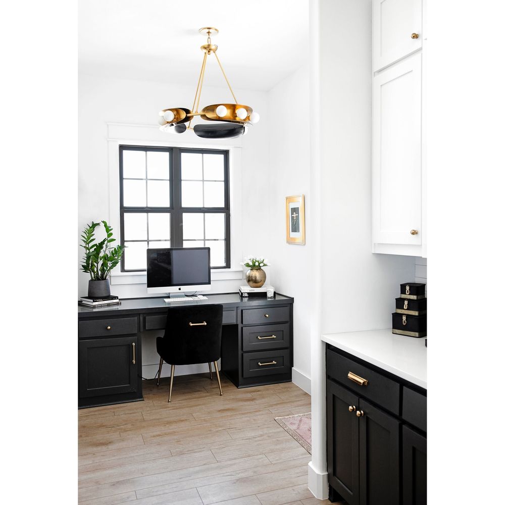 Hopper Chandelier - Vintage Brass/Black Brass 9 Lights