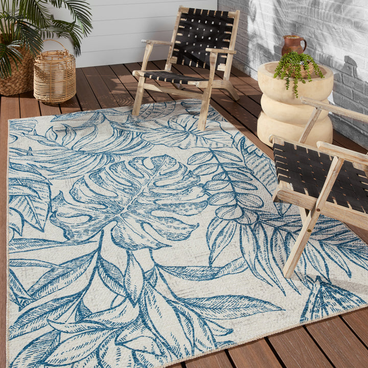 Vibe by Jaipur Living Tropic Indoor/Outdoor Floral Navy/ Taupe Area Rug (7'6"X10')