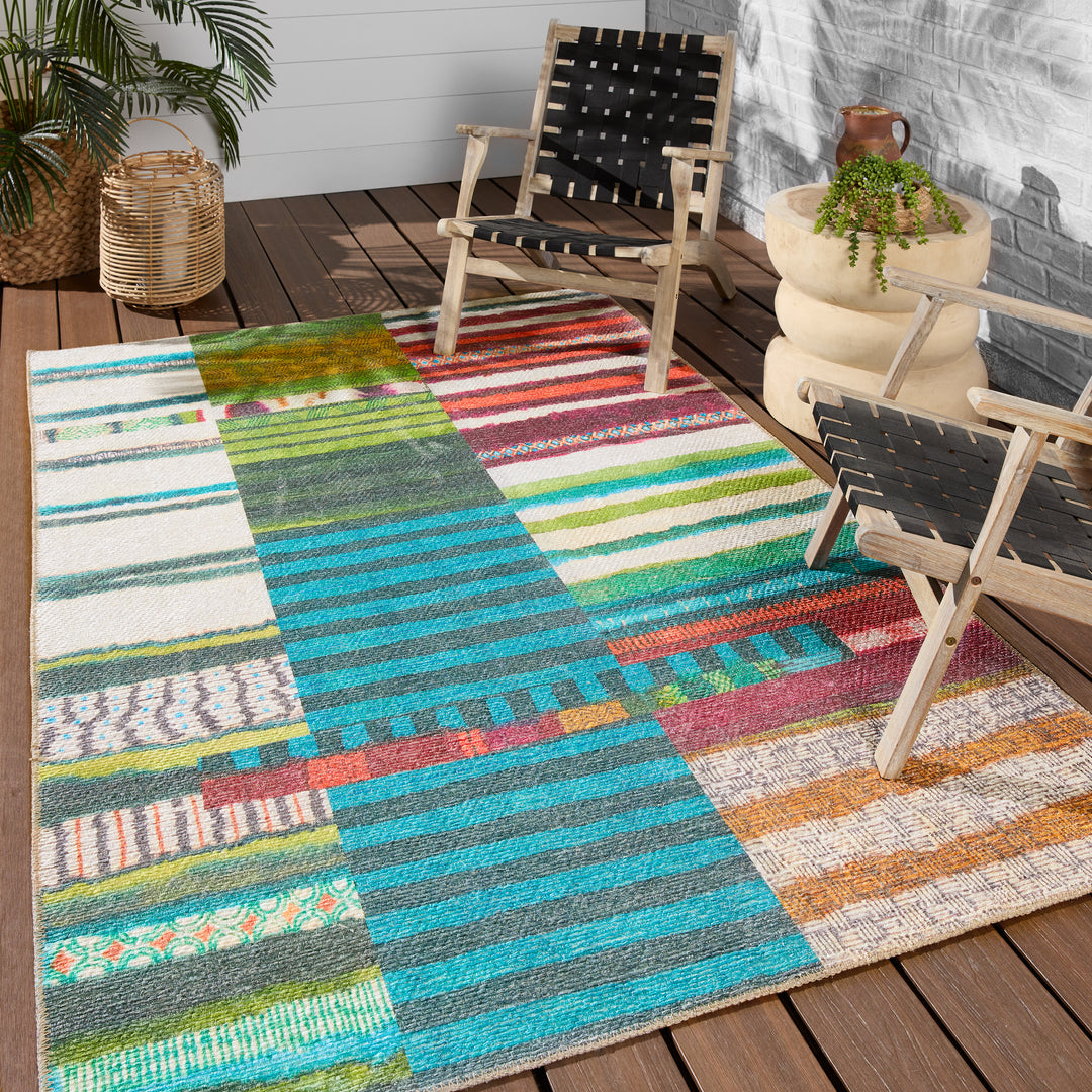 Vibe by Jaipur Living Bellium Indoor/Outdoor Striped Multicolor/ Blue Runner Rug (2'6"X8')