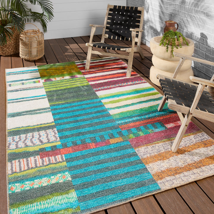 Vibe by Jaipur Living Bellium Indoor/Outdoor Striped Multicolor/ Blue Area Rug (9'X12')