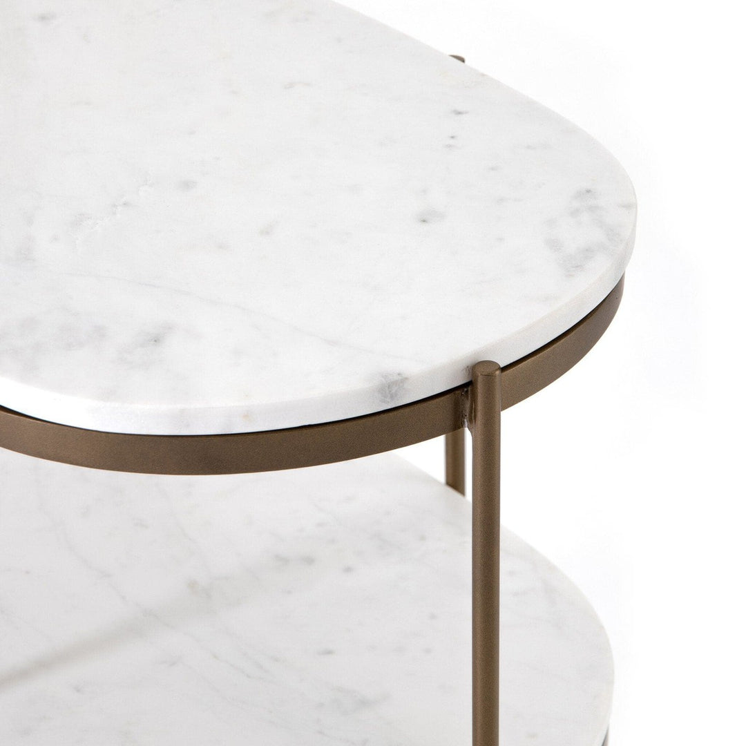 Keaton Oval Nightstand - Polished White Marble